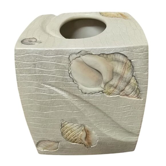 Croscill Home Beach Nautical Seashell Design Square Tissue Box Cover - Picture 1 of 8